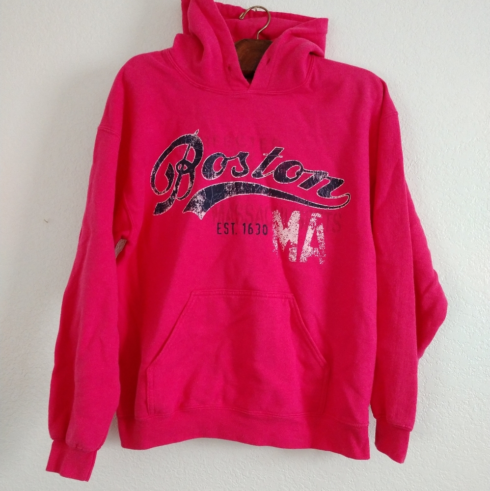 Boston Massachusetts Hoodie Sweatshirt by Gildan Pink Size Medium Chest 40"